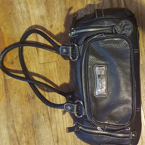 Sophia Caperelli Handbags - 3 for $12 M&M Sophia Caperelli | Black Leather Shoulder Bag Leopard Lining